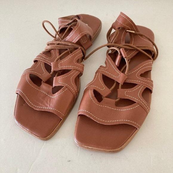 NWOT Silent D Anthropologie Gladiator Satelli Lace Up Brown Leather Sandals - Picture 1 of 6